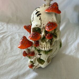Skull Decor with Red Mushrooms